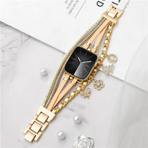 NEW Gold Boho Leather Apple Watch Band with Charms